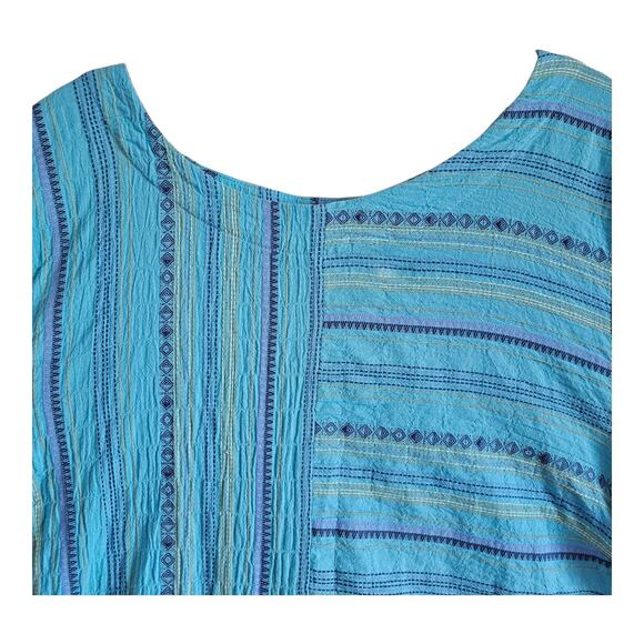HABITAT Size L Top Coastal Boho Turquoise Embroidered Back Buttons Lagenlook 42 - Picture 2 of 8